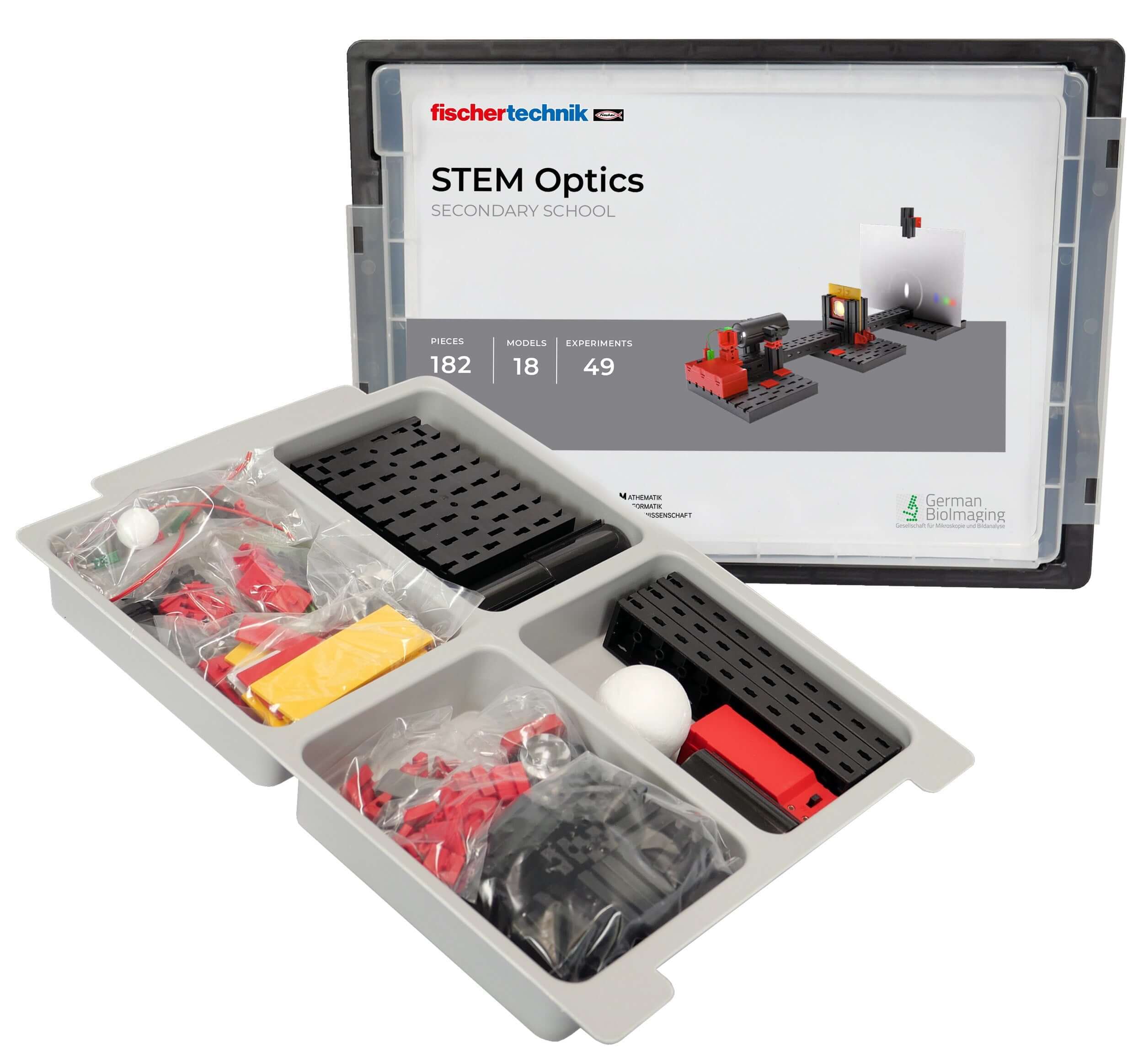 STEM Optics educational kit with tools and components for learning optics principles, perfect for interactive play.