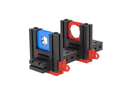 Interactive STEM Optics experiment kit with colorful lenses and adjustable components for learning optics principles.