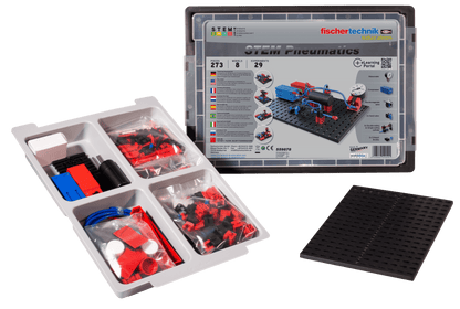 STEM Pneumatics product kit with building components, ideal for learning about pneumatics sustainably.