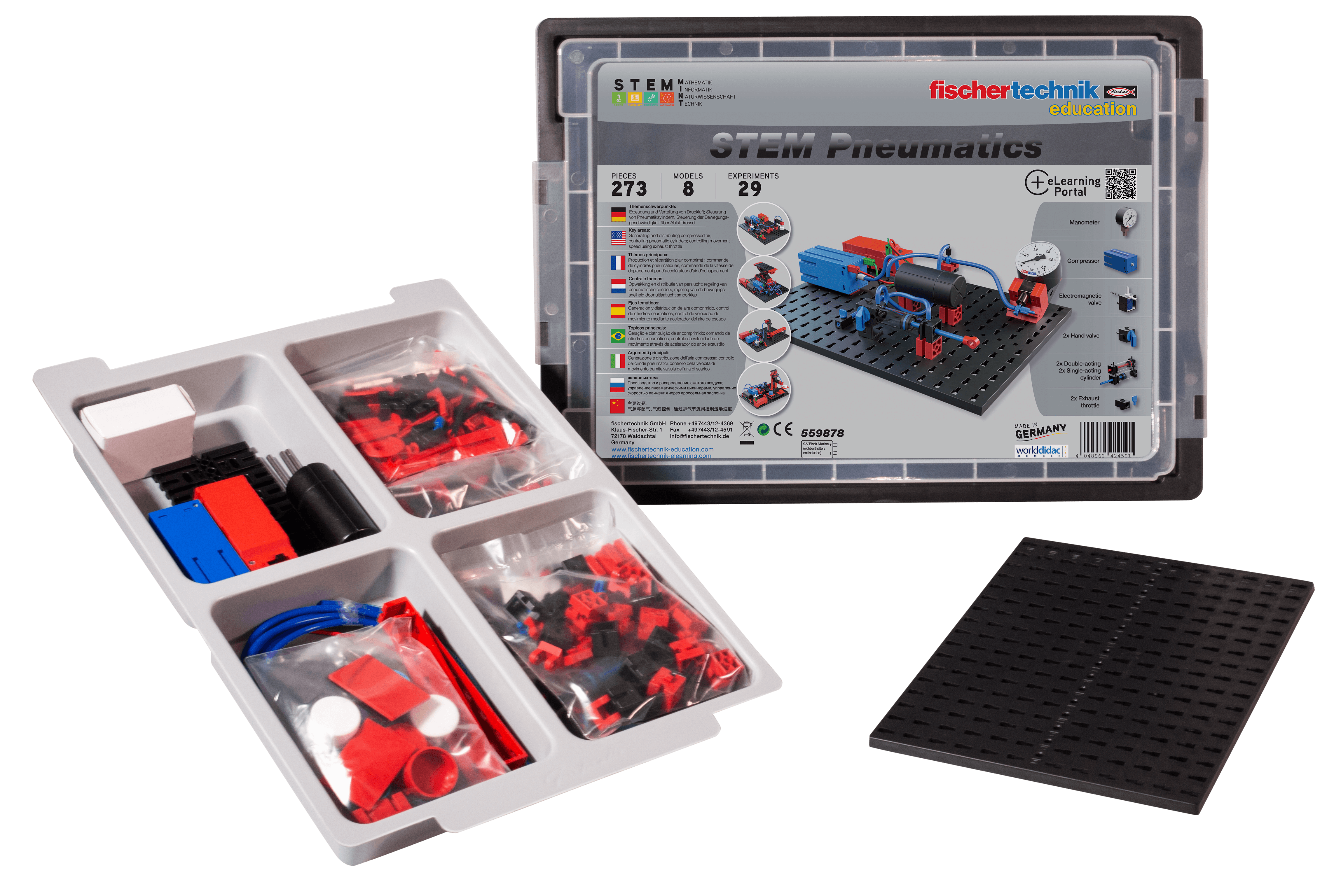STEM Pneumatics product kit with building components, ideal for learning about pneumatics sustainably.