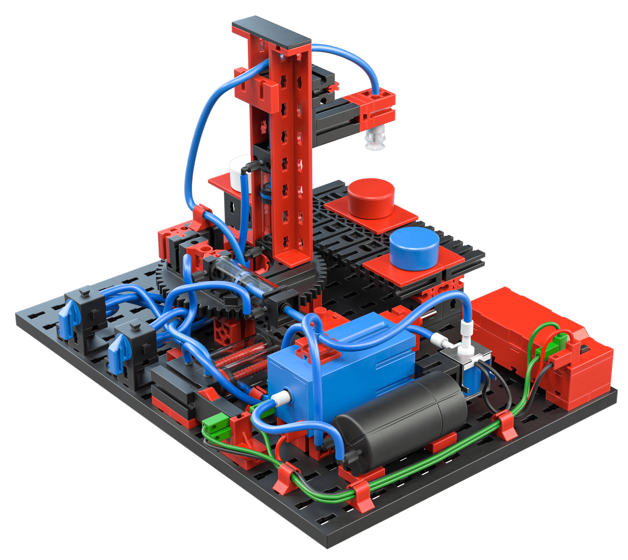 Educational STEM pneumatics kit showcasing components for understanding basic pneumatic systems.