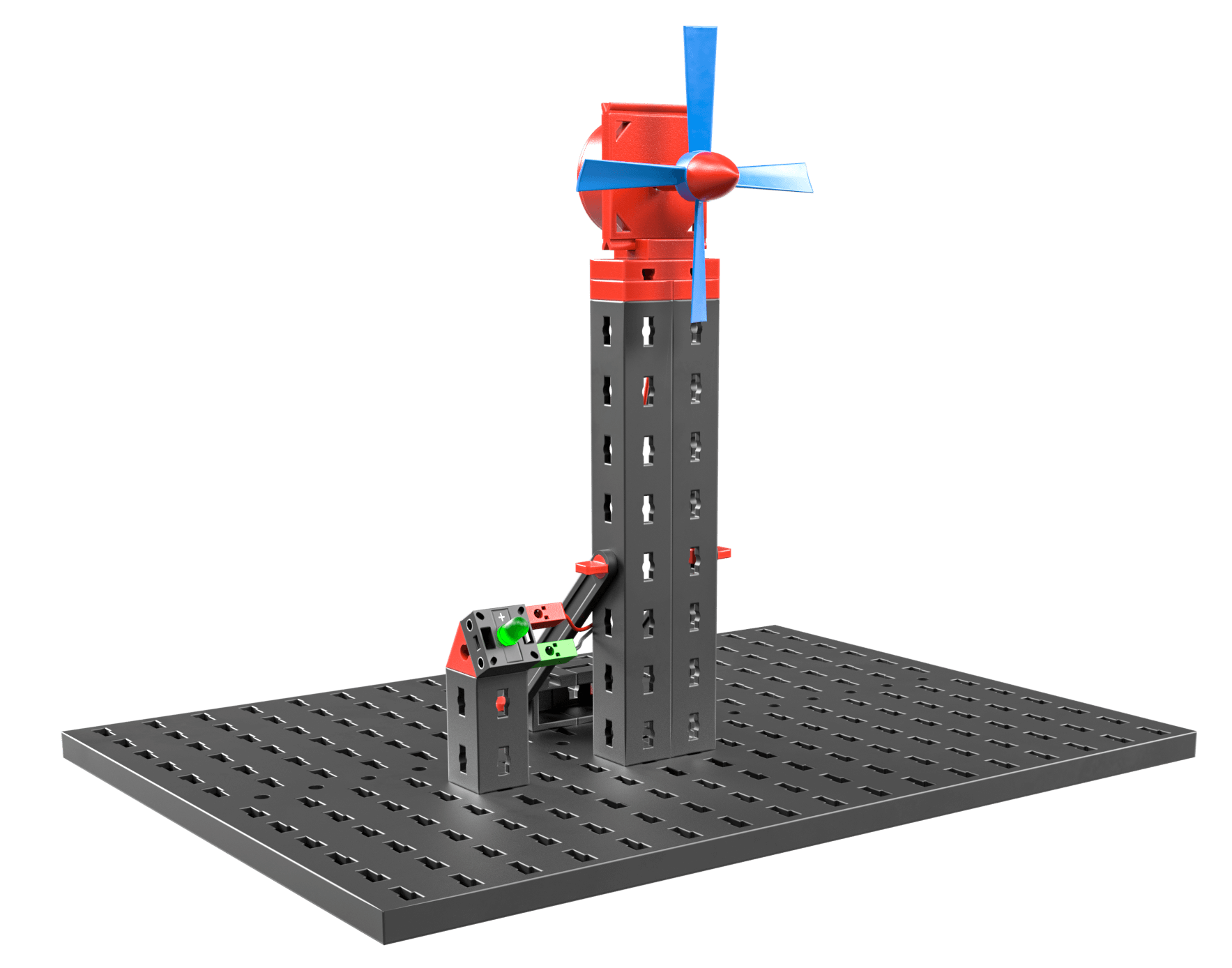 Model of a wind turbine representing STEM renewable energy concepts for educational purposes.