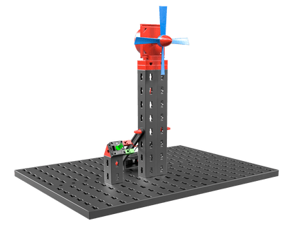 Model of a wind turbine representing STEM renewable energy concepts for educational purposes.