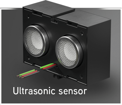 Add On STEM Coding Ultimate: Competition ultrasonic sensor for robotics, featuring dual sensors and color-coded wires.