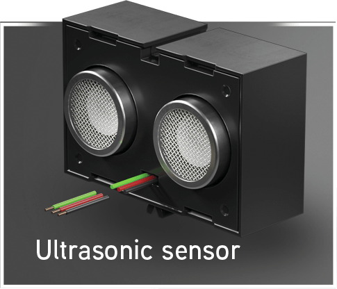 Add On STEM Coding Ultimate: Competition ultrasonic sensor for robotics, featuring dual sensors and color-coded wires.